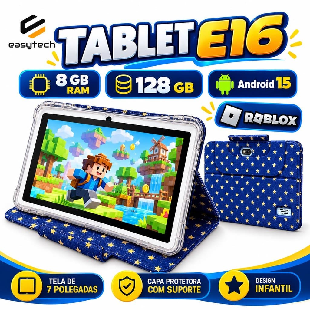 Tablet Infantil E16 – Android 15 | 8GB RAM | 128GB