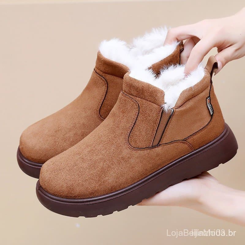 Calçados femininos, novos botins de inverno, forro de lã espesso, quentes e confortáveis, calçados casuais e versáteis N