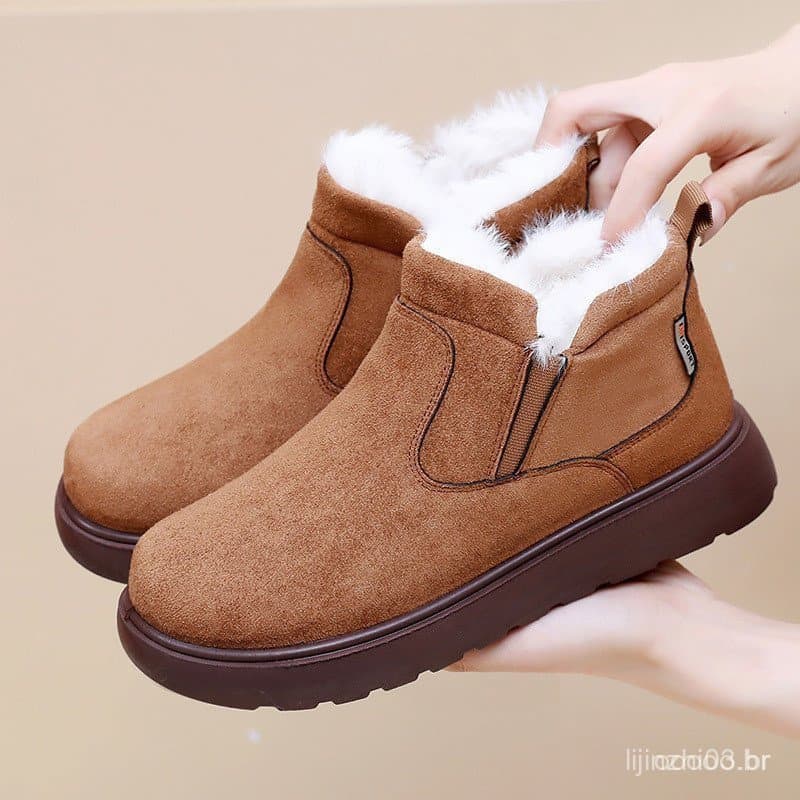 Calçados femininos, novos botins de inverno, forro de lã espesso, quentes e confortáveis, calçados casuais e versáteis X