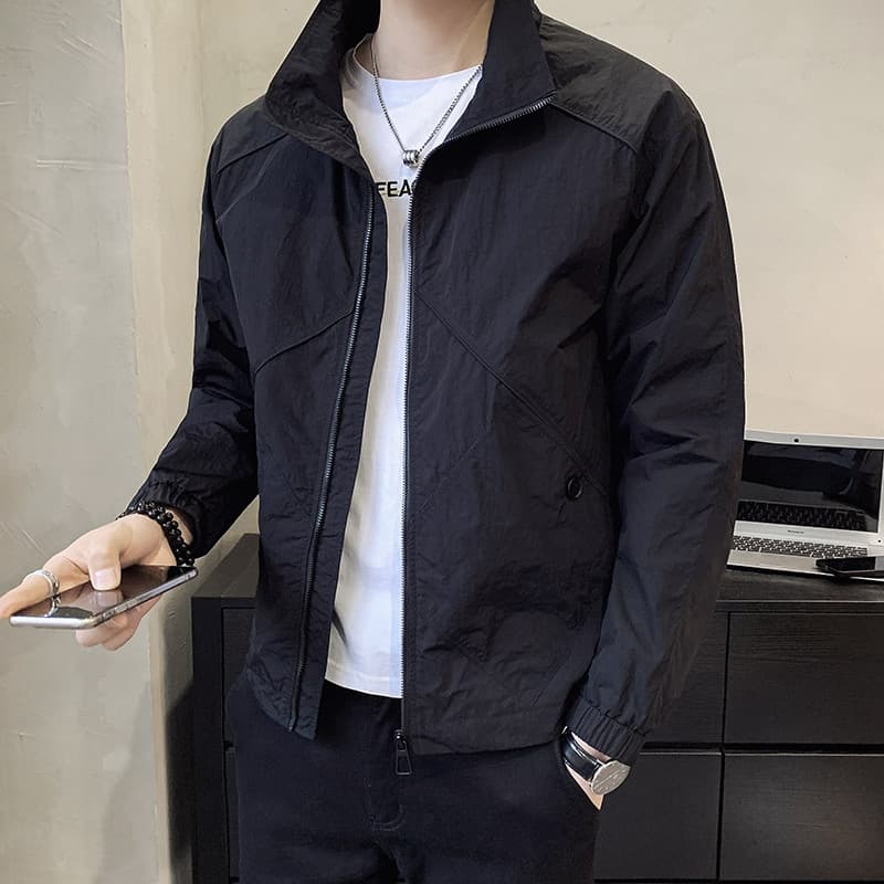 Jaqueta de outono masculina versão coreana vestido na moda Casual gola alta jaqueta masculina primavera outono cor sólid