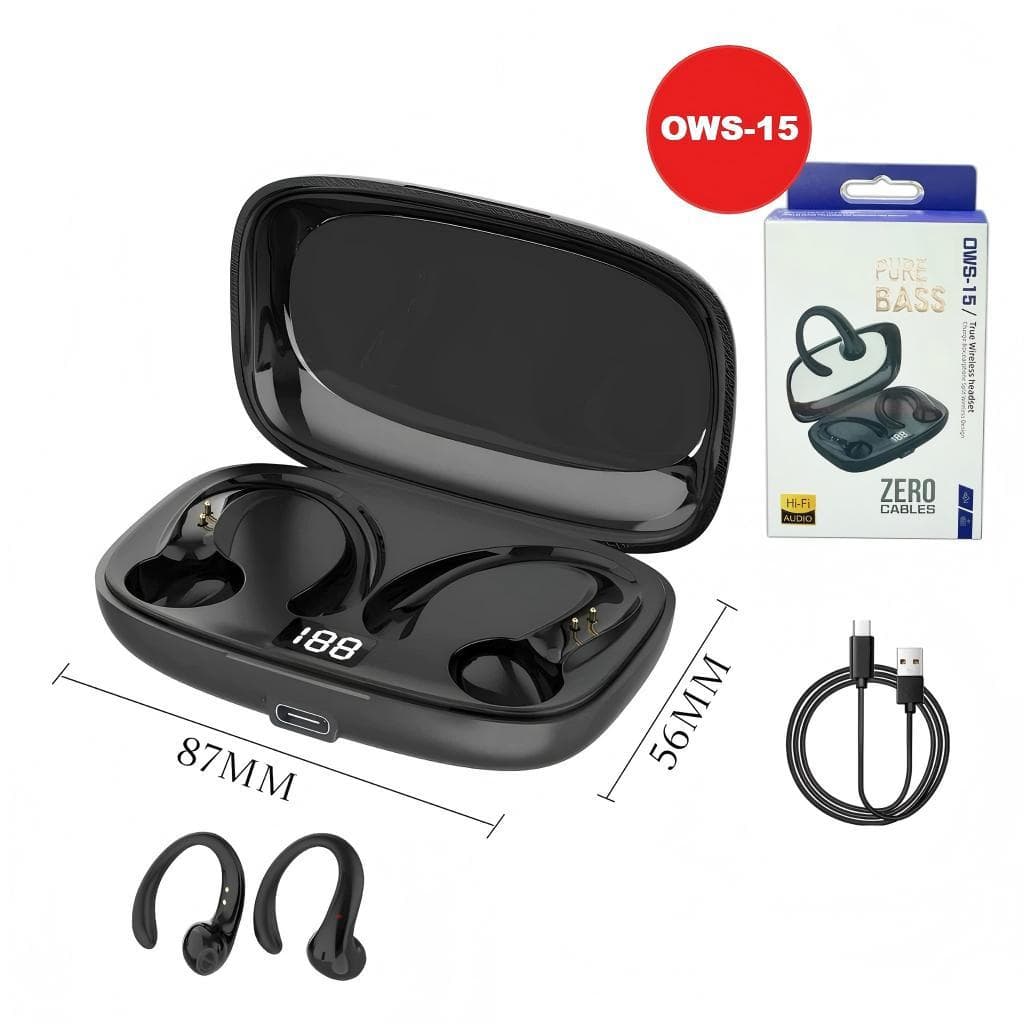 OWS-15 Fone De Ouvido Sem Fio Bluetooth 5.3 Com Microfones Alta Fidelidade Som Estéreo Toque Inteligente Esportes