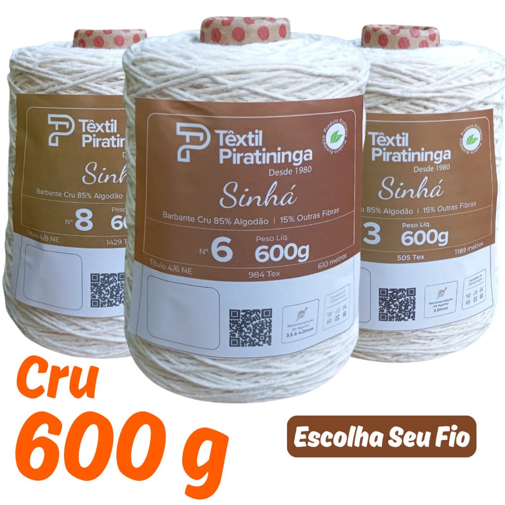 Barbante Sinhá Cru 600g | Alto Rendimento | Ideal para Crochê, Tapetes e Artesanato