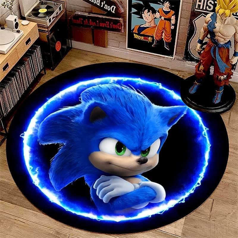 Tapete Redondo Clássico Sonic cartoon , Engrossado E Antiderrapante , Adequado Para Tapetes Decorativos De Sala De Estar
