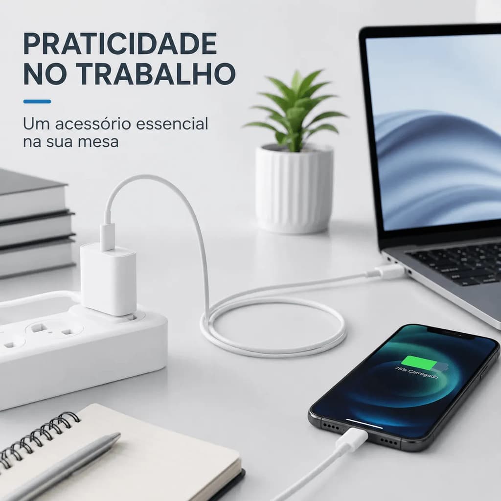 Kit Carregador Celular USB C + Cabo Lightning 1M Carga Rápida Fonte USB Compatível iPhone Dados