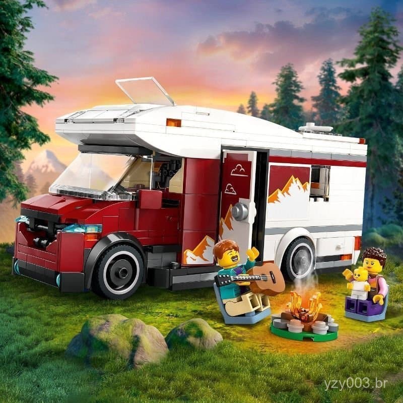 Blocos de montar Lego, série Cidade 60454, carro de acampamento para aventuras de férias, brinquedo educativo para crian