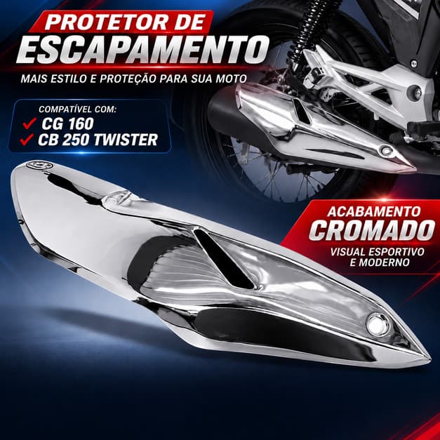 Protetor Escapamento Cromado CB 250 Twister 2016 a 2024 Titan Fan Start 160 Honda Moto Latinha