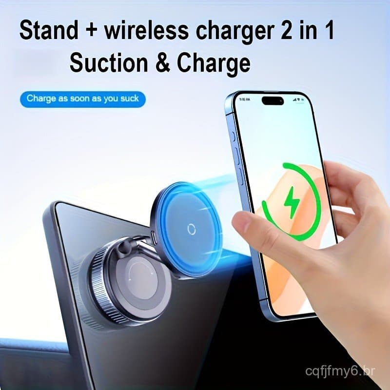 Suporte de Carro para Telefone com Carregador Sem Fio Compatível com Magsafe 360 °   Suporte de Telefone com Ventosa Aju