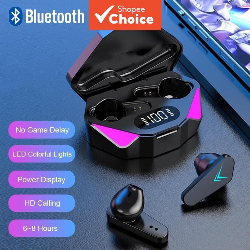 Fones de ouvido leves TWS, fones de ouvido Bluetooth sem fio, display LED, fones de ouvido gamer com microfone, de