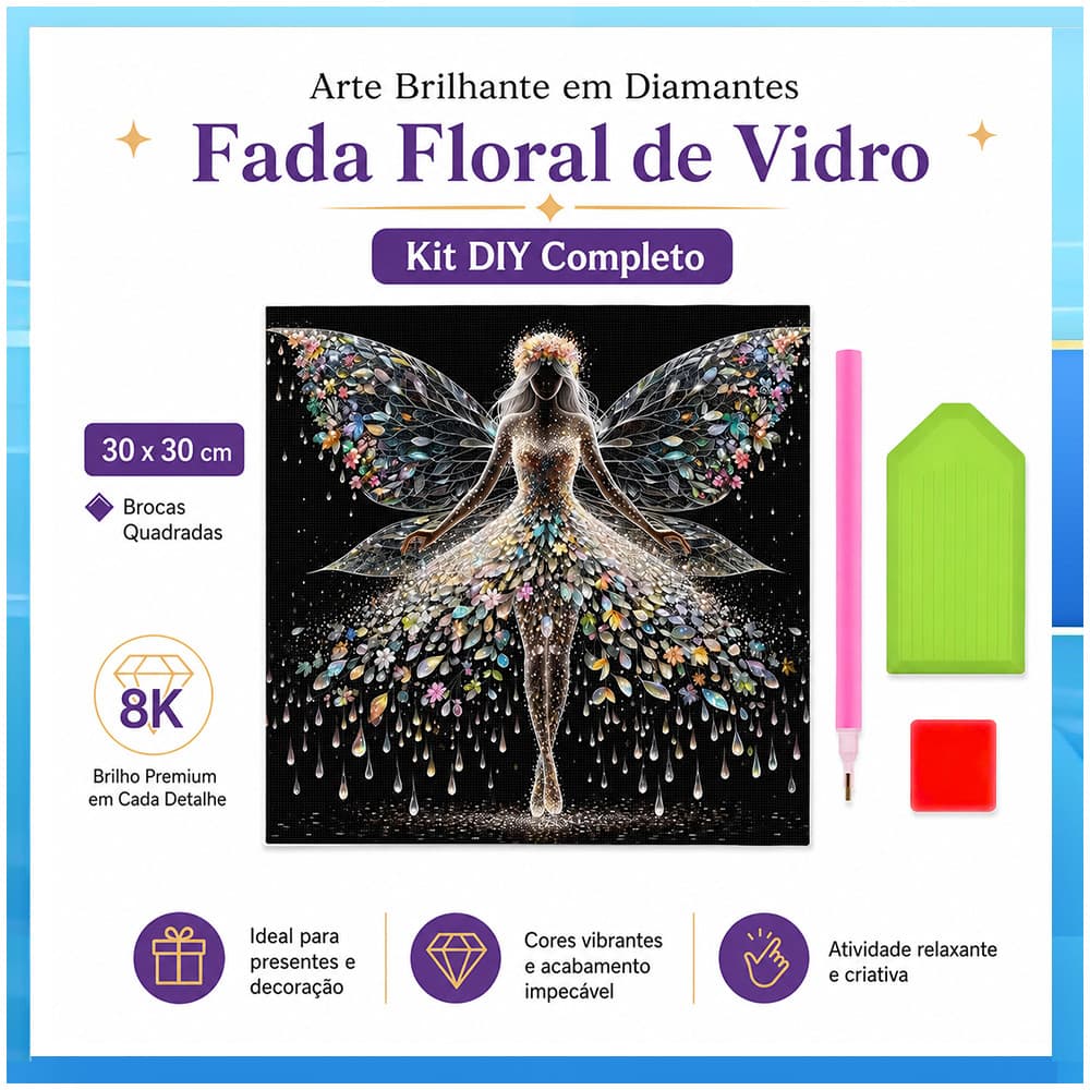 Conjunto de pintura diamante adulto 5D fada de flor vitrificada 30x30cm adequado para decoração de casa, presentes de an