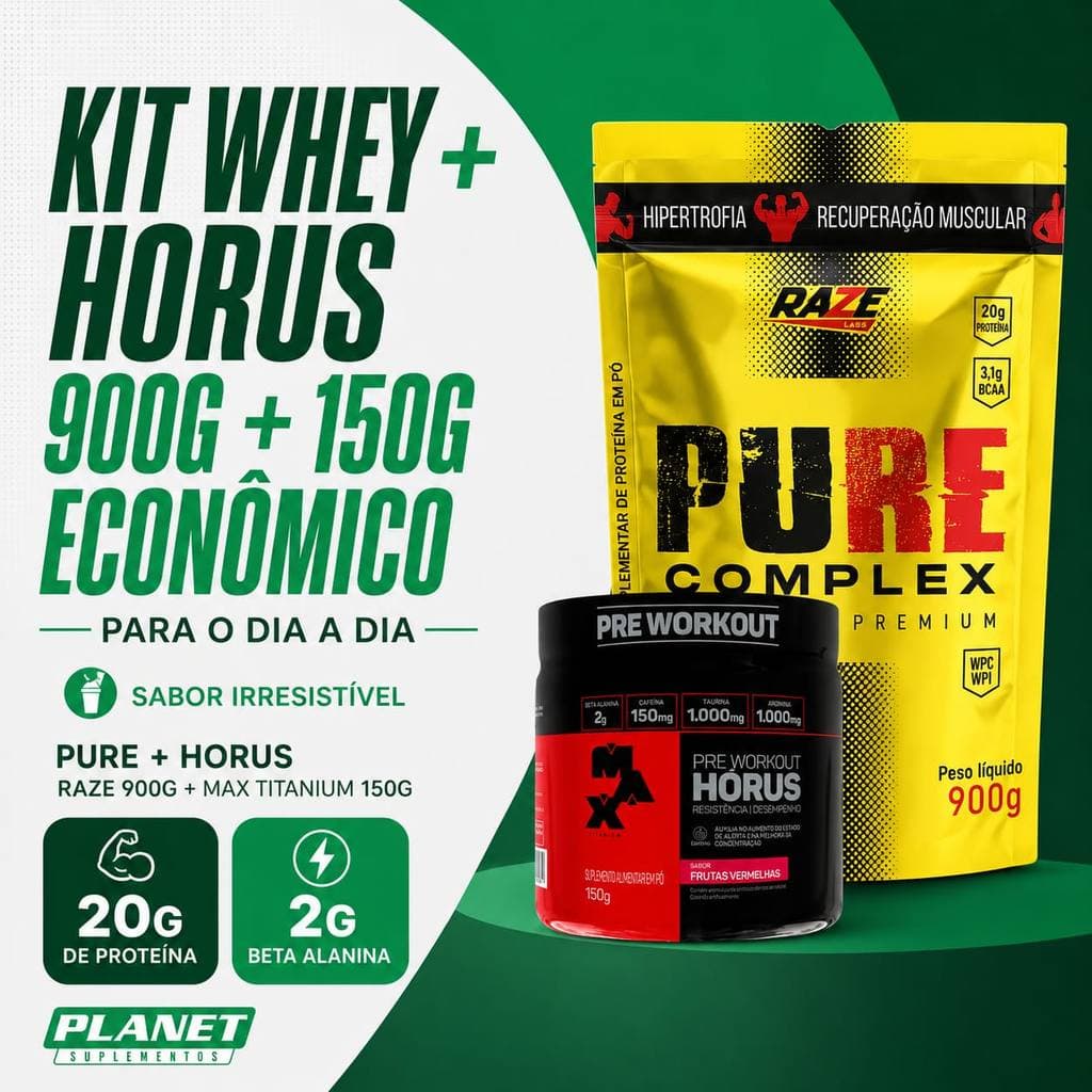 Whey Protein 900g + Horus 150g Max Titanium Pré Treino Hipertrofia Ganho de Massa Energia Treino