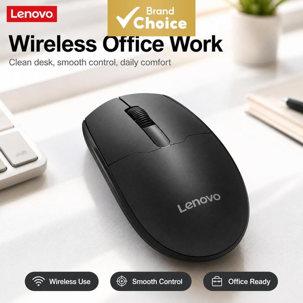 Mouse Sem Fio Lenovo 2.4G, Mouse Ergonômico para Computador, Compacto e Silencioso, Ideal para Escritório, Laptops, PCs
