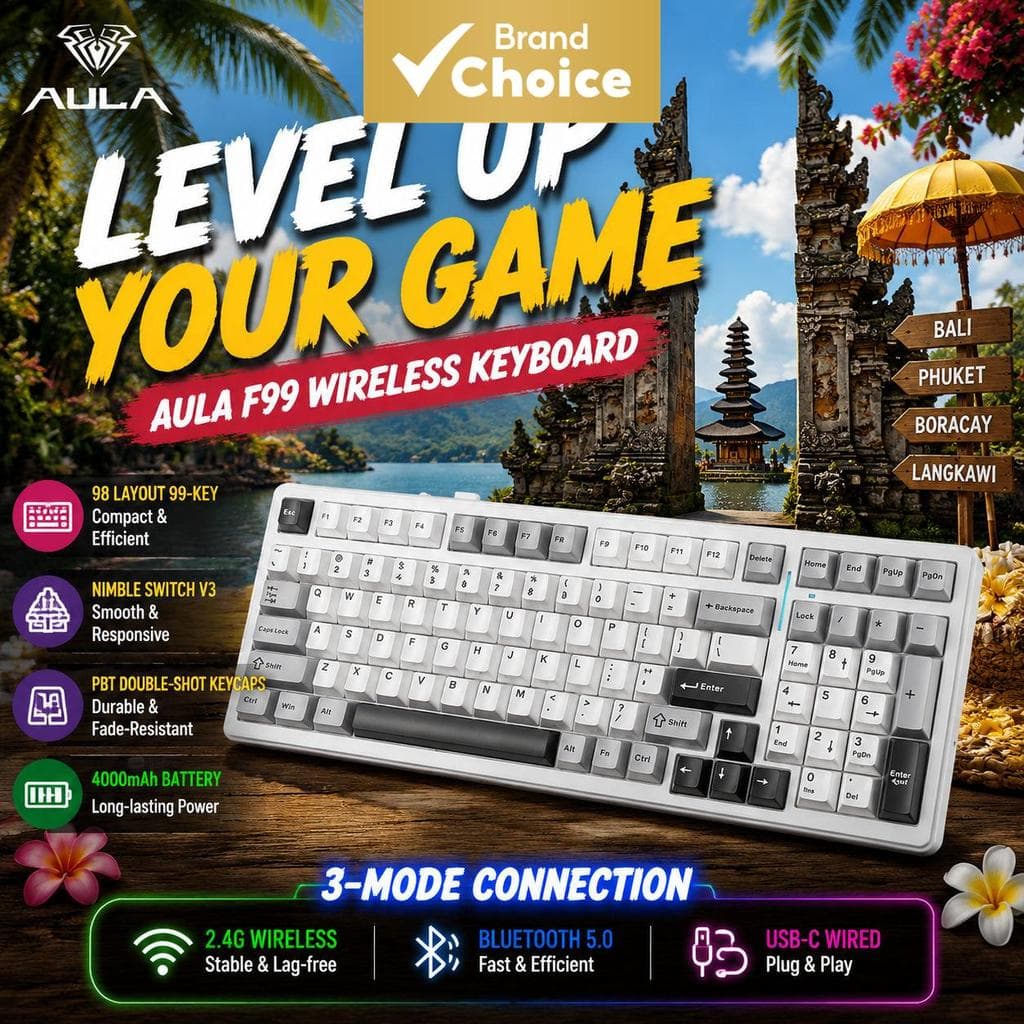 Teclado Mecânico para Jogos AULA F99 RGB Interruptores Substituíveis a Quente, Sem Fio, 99 Teclas, Layout Compacto para