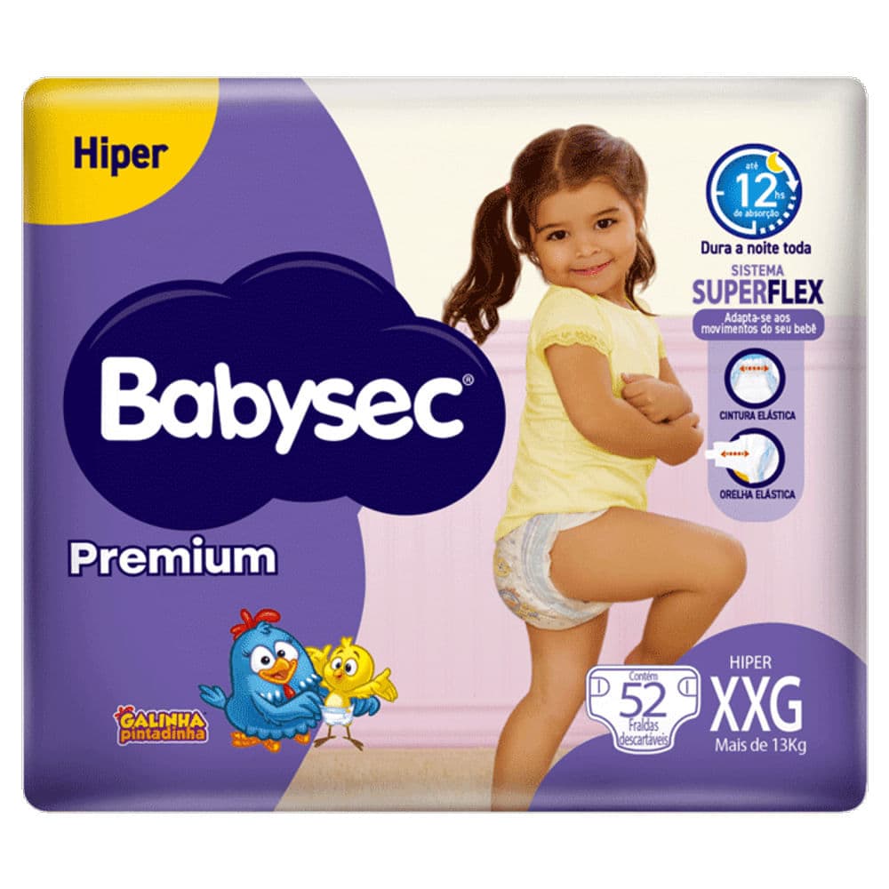 Fralda Descartável Babysec Premium Hiper XXG 52 Unidades