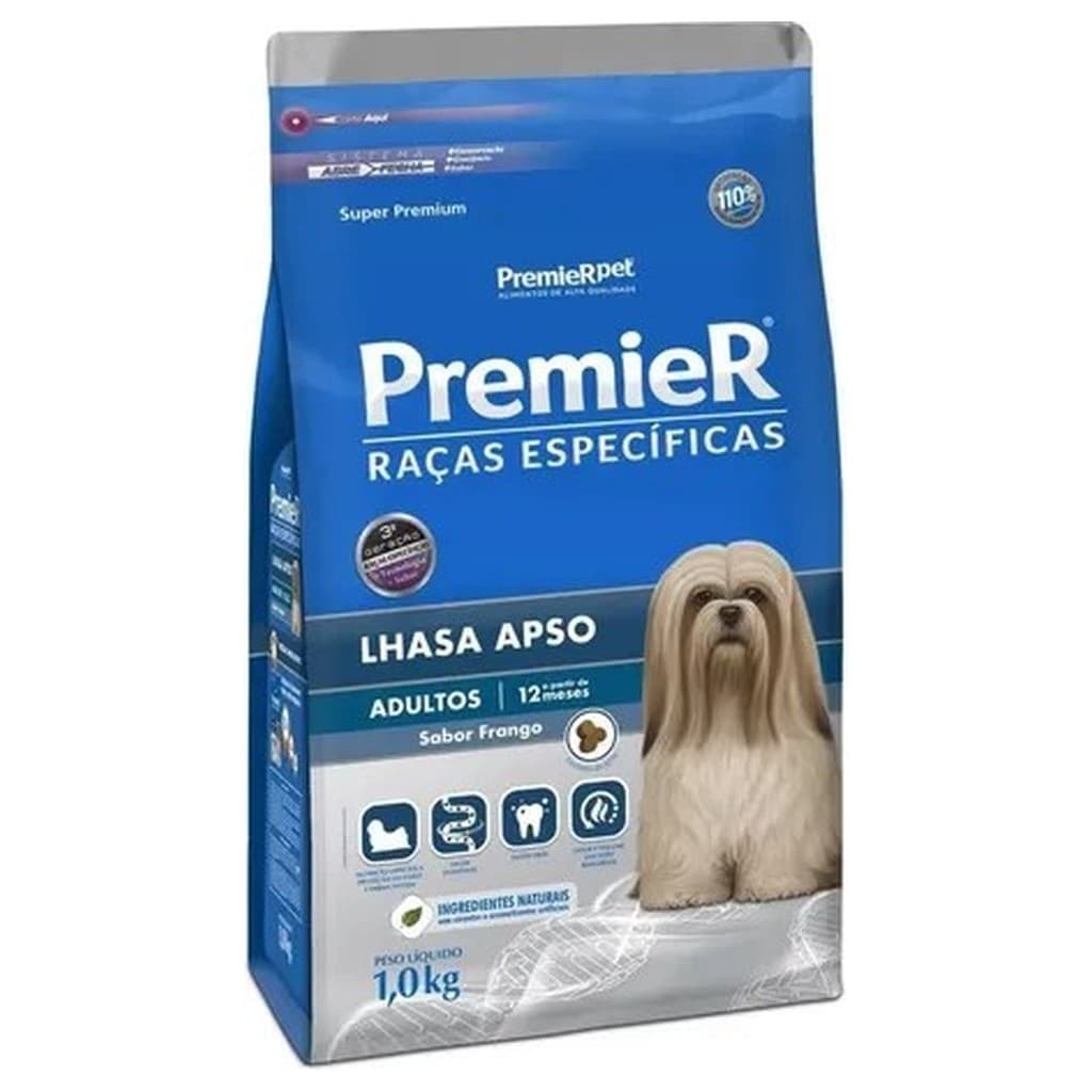 Ração Premier Raças Específicas Lhasa Apso Adulto 1kg Frango Super Premium Seca Cachorro Pequeno