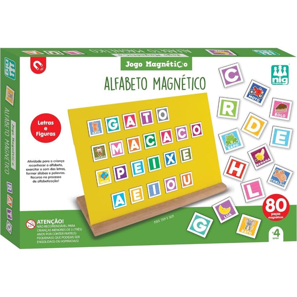 Brinquedo Educativo Alfabeto Magnético 80 Peças - Nig Brinquedos