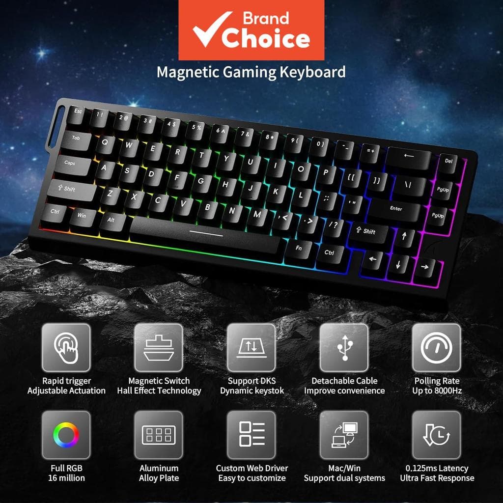 ATTACK SHARK X68HE 60 % Teclado Magnético Compacto Para Jogos 8K 0.01 Mm Gatilho Rápido RGB Com Fio PC