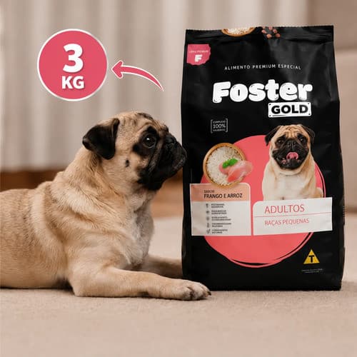 Ração Foster 3kg Para Cachorro Adulto Pequeno Porte Raças Pequenas Frango e Arroz Nutrição Completa