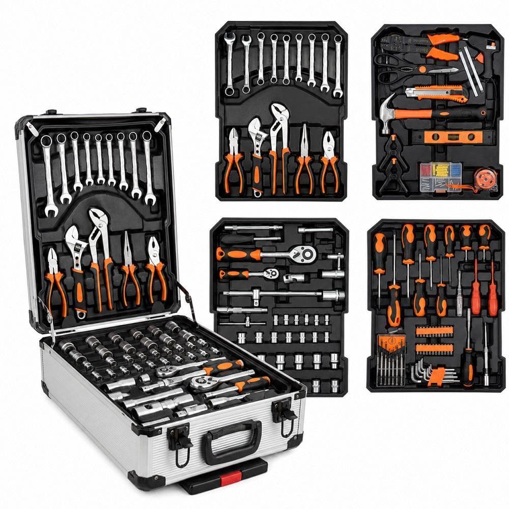 KIT CARRINHO DE FERRAMENTAS PROFISSIONAL COMPLETA MALETA ALUMINIO CROMO VANADIUM RODINHAS JOGO COMPLETO ALICATE SOQUETE 