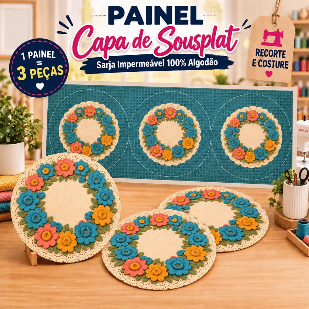 Tecido Estampado Sarja Impermeável Painel Sousplat 3 lugares | Costura Criativa Mesa Posta Artesanato Patchwork DIY