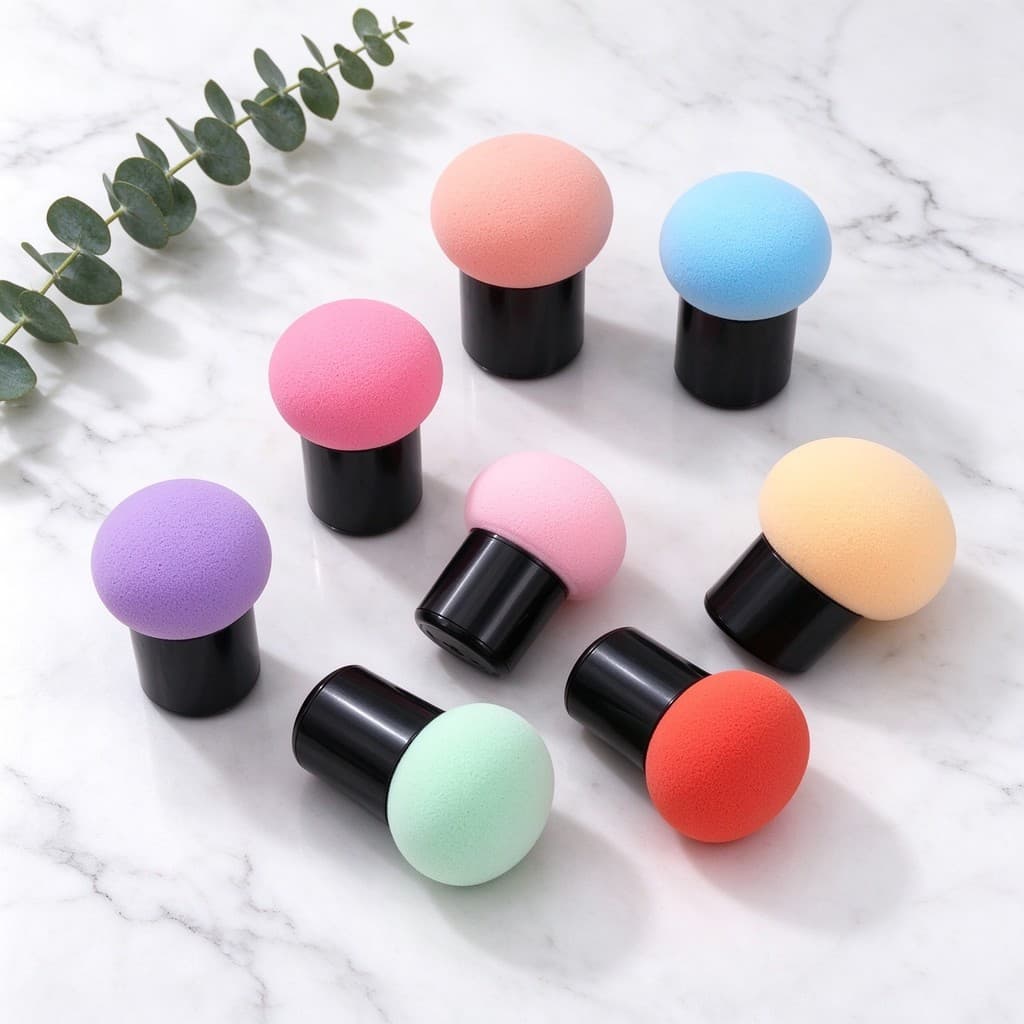 Esponja Beauty Blender Cogumelo com Cabo Maquiagem Base Liquida Corretivo Pó Acabamento Natural Cores Sortidas