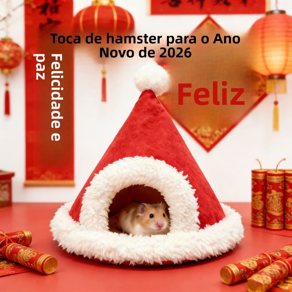 [Produto em alta] Casinha de Hamster com Chapéu de Natal, Abrigo para Hamster, Casinha para Hamster Dourado, Casinha par