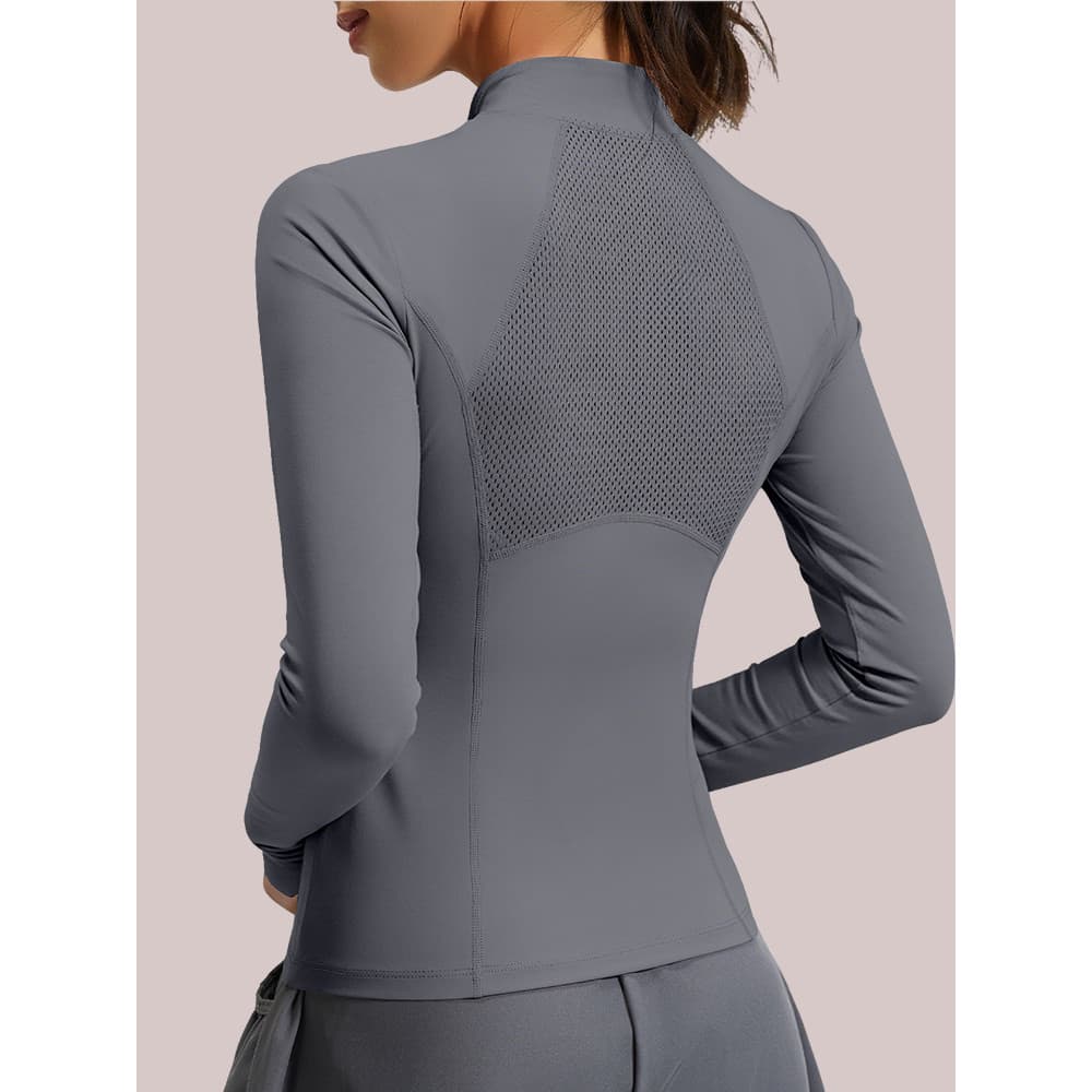 Roupas de Yoga femininas de manga comprida gola alta magro-ajuste mais magro olhar topo roupas de Fitness meio zíper Car