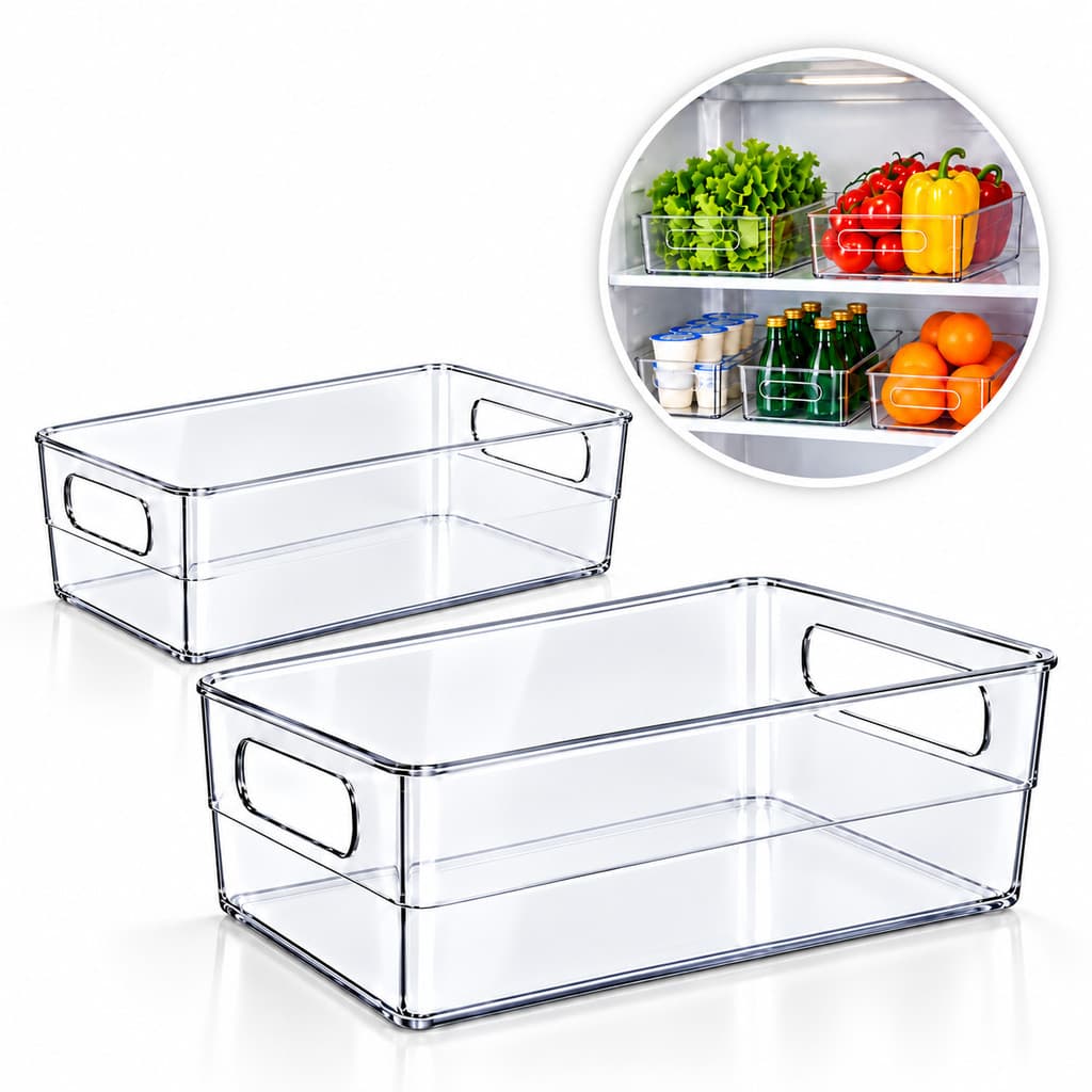 Kit 2 Organizadores Para Geladeira Multiuso Acrílico Transparente, Cozinha E Despensa, Gavetas, Talheres, Armário Casa