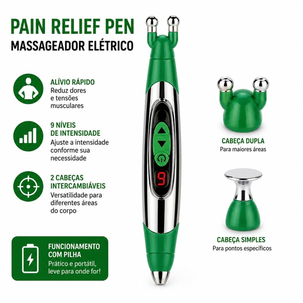 Caneta Elétrica Massageadora Corporal Portátil Pain Relief Pen para Alívio Muscular Funcionamento com Pilha AA