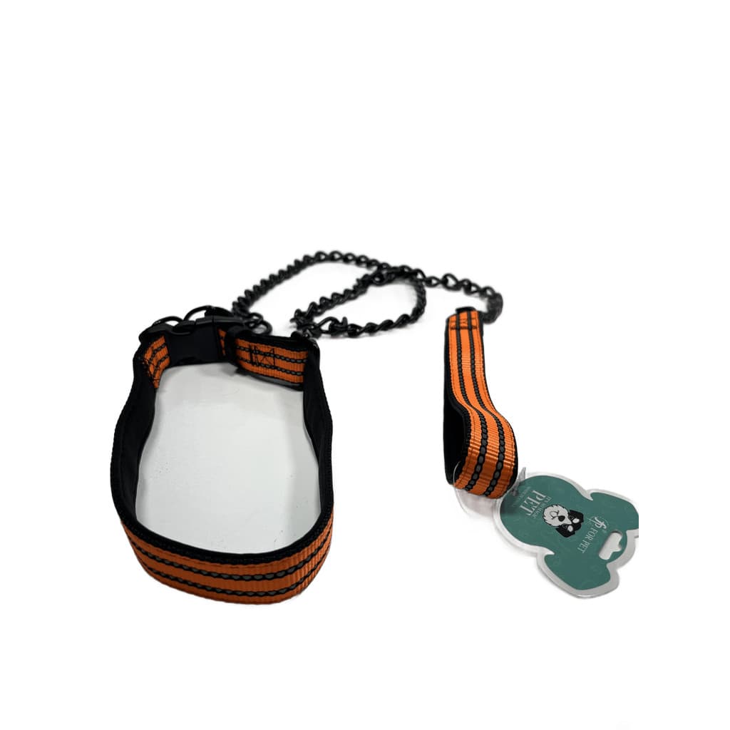 Guia cachorro coleira de corrente para porte medio coleira 60cm e guia 125cm
