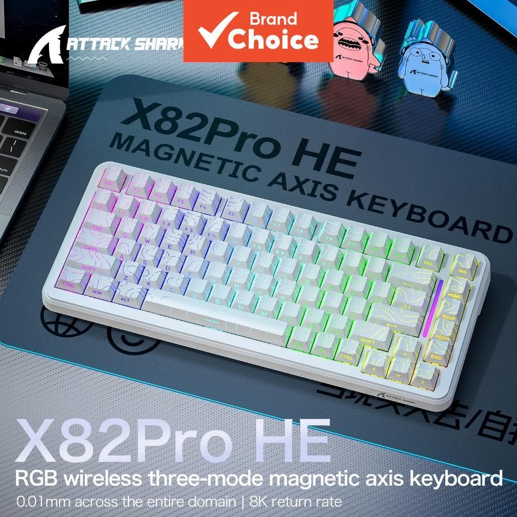 Teclado Mecânico ATTACK SHARK X82 Pro HE | Teclado RGB Wireless Tri-Modo 8KHz com Fio 5000mAh 0,1ms de Latência