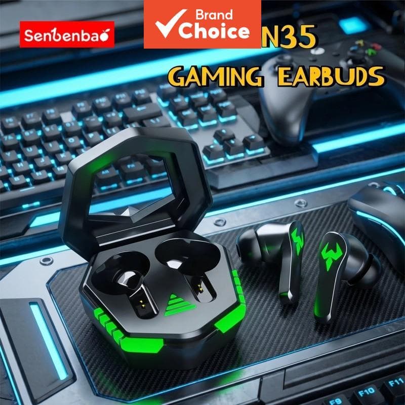 Fones de ouvido Senbenbao N35 - Fones de ouvido sem fio Bluetooth para jogos, som estéreo TWS, BT 6.0, com microfone