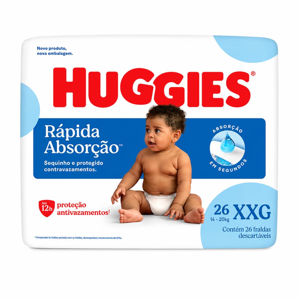 FRALDA HUGGIES RÁPIDA ABSORÇÃO TAM. XXG 26 UN + ENVIO RÁPIDO