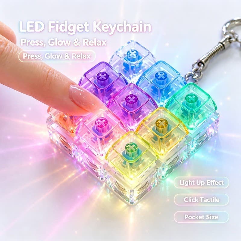 Chaveiro Fidget Com Teclado Mecânico De 9 Teclas | Brinquedo De Alívio De Estresse Clicker , Luminoso Opcional , Sensori