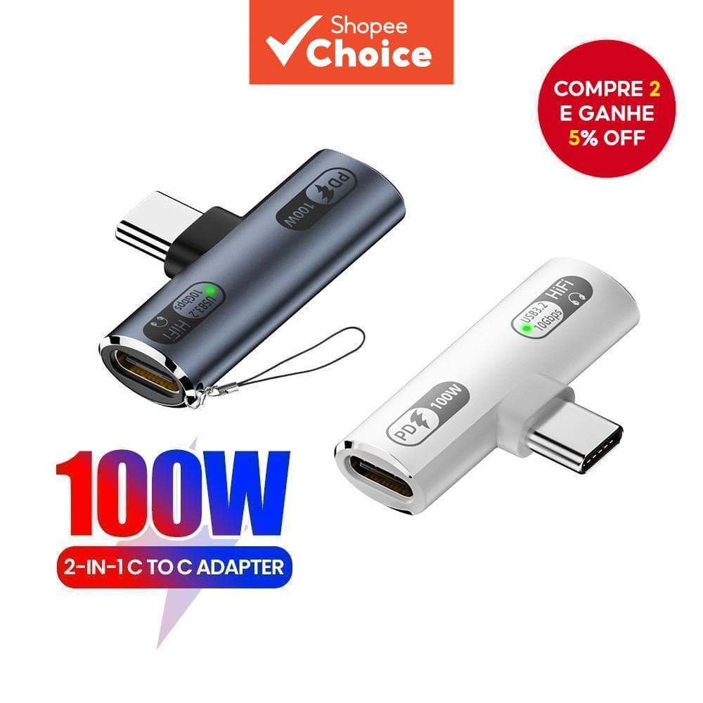  2 em 1 Adaptador OTG Tipo C para Tipo C Adaptador de Fone de Ouvido PD100W Carregamento Rápido Conversor Tipo C para