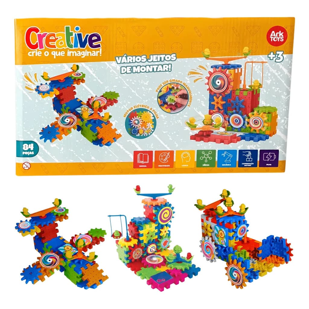 Blocos De Montar Com Motor Interativo Engrenagem 84 Pçs Lego Eletronico Infantil