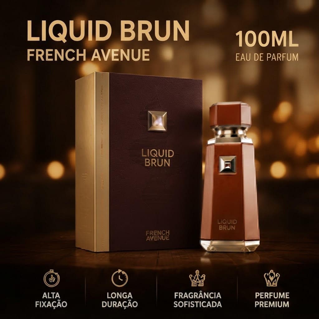 Perfume Masculino French Avenue Liquid Brun EDP 100ml Original | Perfume Árabe Importado Doce Baunilha Oriental Marcante