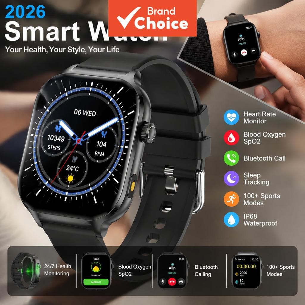 2026 Novo Smartwatch Bluetooth Chamada Relógio Fitness Rastreador de Frequência Cardíaca Registro de Sono Relógio