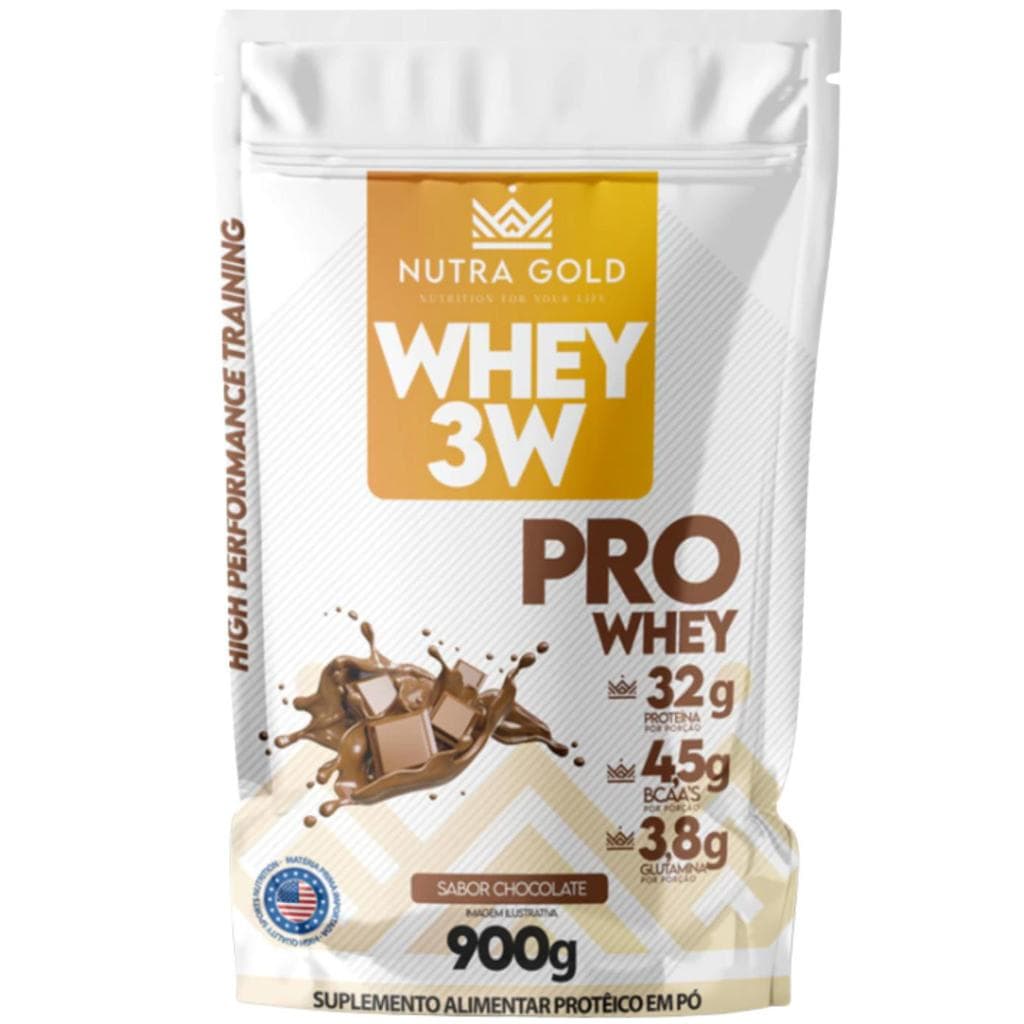Whey Protein 3W 900g Nutra Gold - 32g de Proteína -Sabor Chocolate