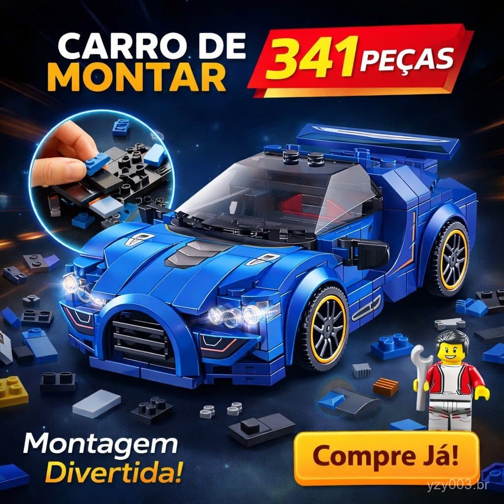 Carro Esportivo em Escala 1:18, Brinquedo de Montar Estilo Lego, 341 Peças, Blocos de Montar SPEED