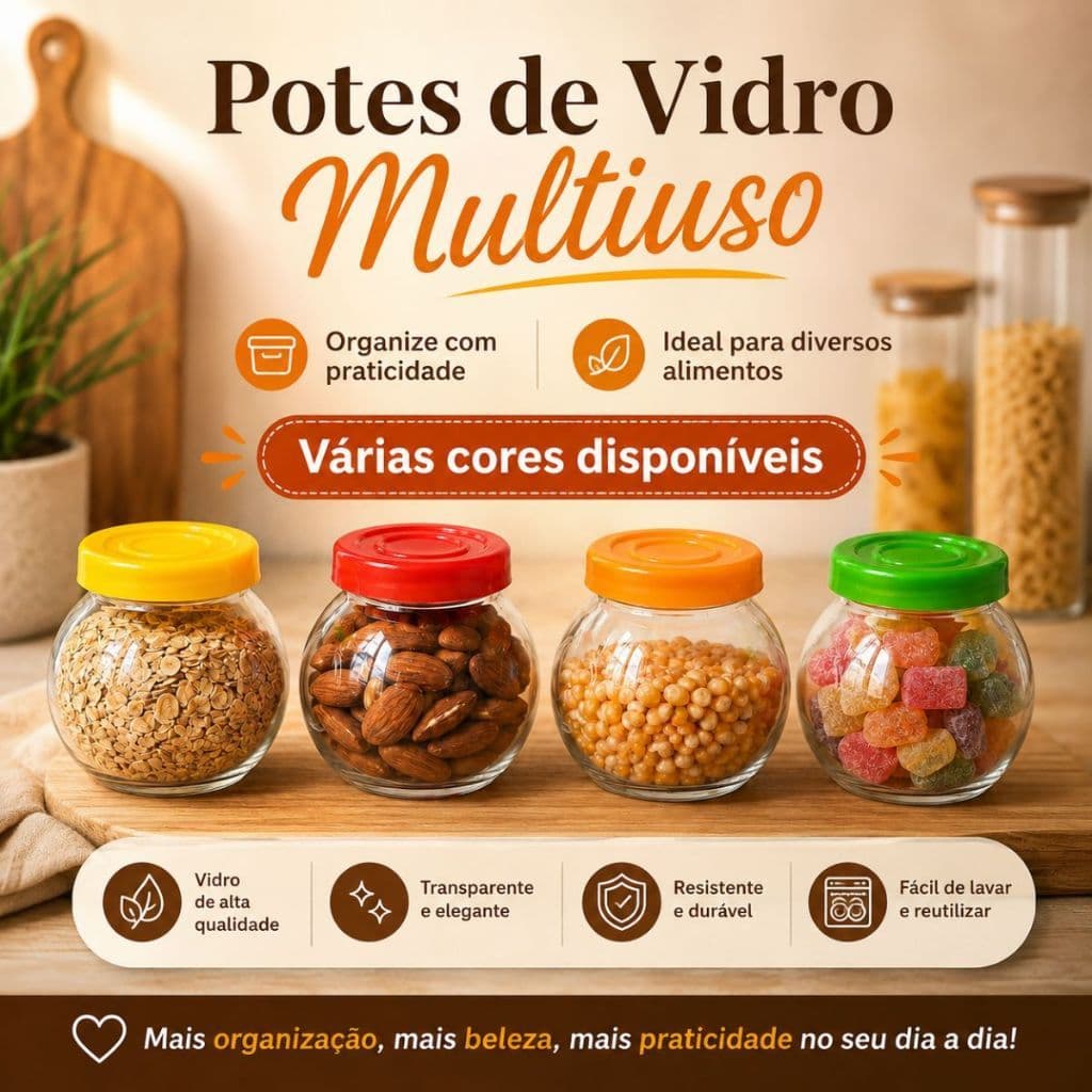 Porta Condimentos 04 Potes Vidro Com Tampa 200ml Para Temperos Organizador De Cozinha Diversas Cores Porta Tempero