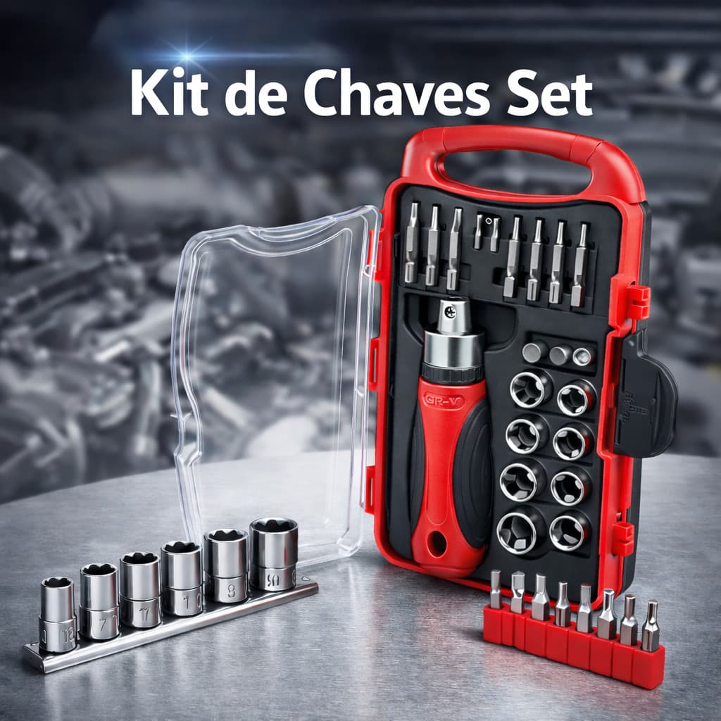 Kit Com Jogo de 30 Soquetes + Chaves Catraca Bits