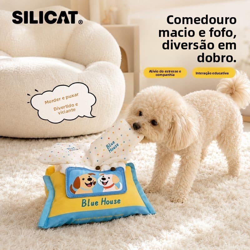 [Brinquedo de pelúcia com som] Brinquedo de pelúcia para cachorros, caixa de lenços para esconder comida, brinquedo de c