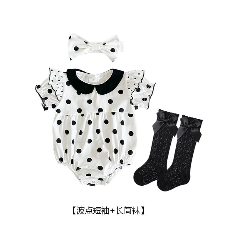 Versão coreana Polka Dot roupas de bebê bebê menina roupas de bebê bebê puro algodão manga comprida mês inteiro foto rou