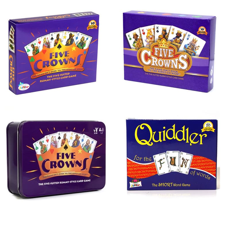 Caixa de lata em inglês, cinco coroas, cinco coroas, jogo de cartas, qdler, família, amigos, jogo de festa