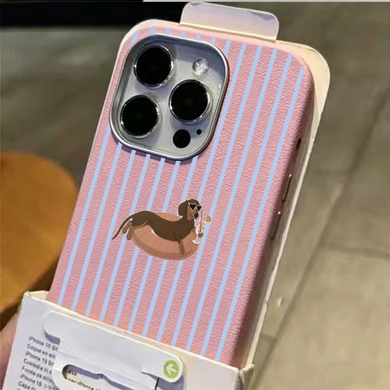 Capa de celular macia Capinha para iPhone 17/16/15/14 Pro Max capa de celular com estampa de dachshund listrado azul