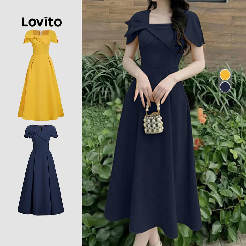 Lovito Elegante Vestido Assimétrico de Primavera/verão Azul para Mulheres L154ED564