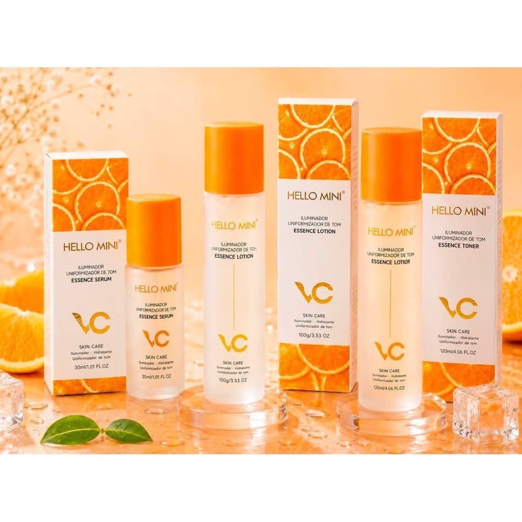 Hello Mini Skincare Linha Completa de Watermelon Pós Sol & Vitamina C Clareador Anti Manchas