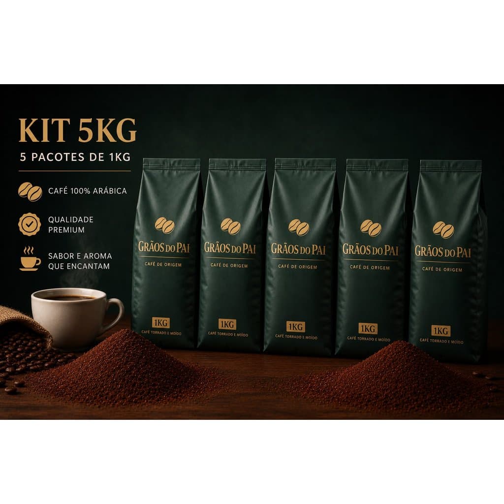 Kit 5 Kg Café Gourmet Em Grãos 100% Arábica Torrado Moído Pacote 1Kg Café Grãos Do Pai