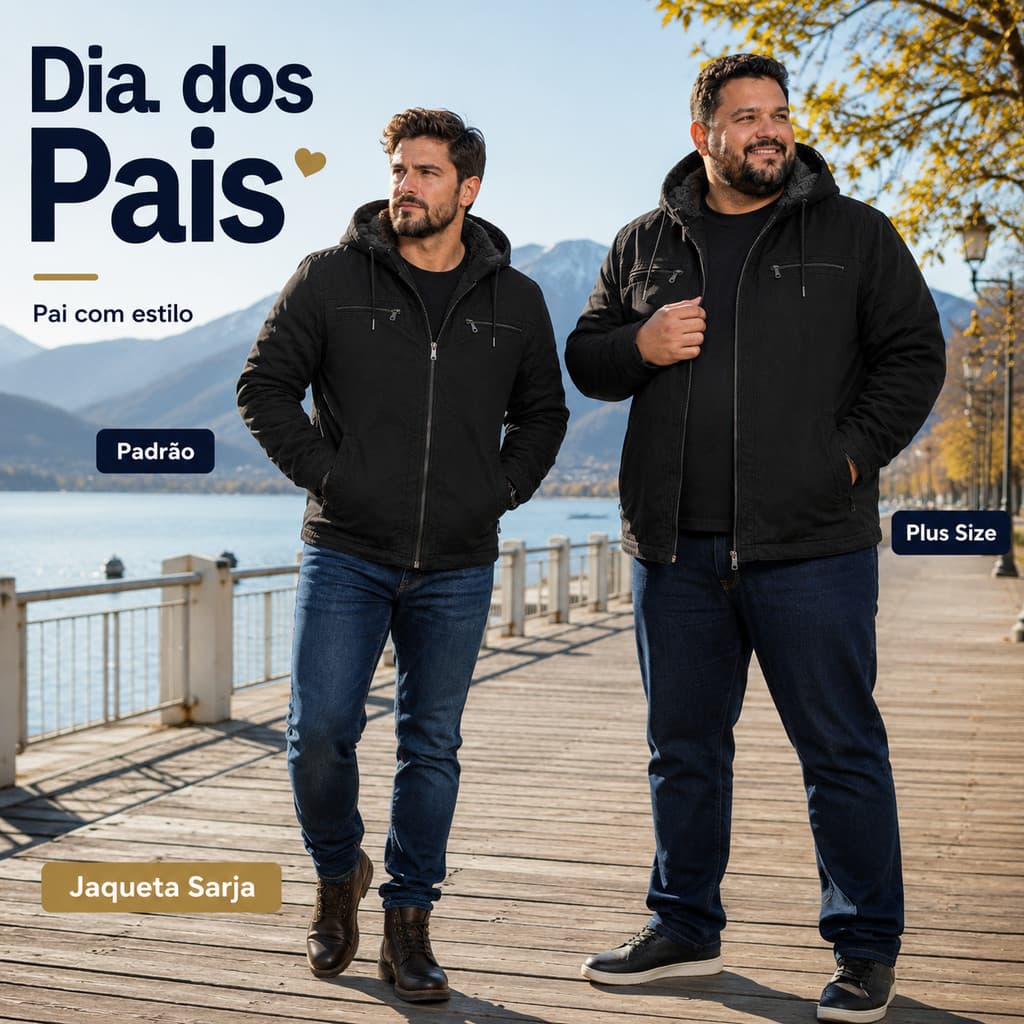 Jaqueta Masculina Sarja Forrada Peluciada Capuz Removível Luxo Frio Intenso
