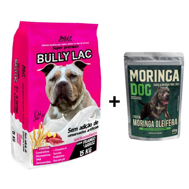 Ração p Cachorros Em Fase de Lactação Bully Lac 15Kg Cachorro Forte + Ganhe Moringa Dog 60g